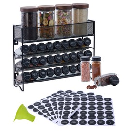 Fiwence Spice Rack Organizer with 27 Spice Jars with Black Lids, Funnel, Spice Labels, Chalk Marker, Seasoning Organizer for Cabinet, Countertop, Pantry, Kitchen,Cupboard or Door & Wall Mount
