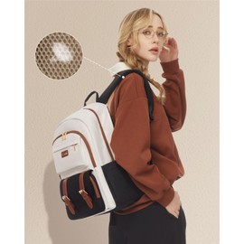 LOVEVOOK College Backpack for Women Fit 15.6 Inch Laptop, Cute Aesthetic Backpack for 14-16 Year Olds, Large Capacity Travel Work Backpack Purse for Nurse Teacher, Black-White-Brown