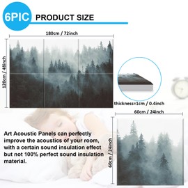 Art Acoustic Panels, 6 Pack Self-Adhesive Large Wall Art Paintings for Wall Decoration, Sound Absorbing Panels for Recording Studio, Living room and Bedroom, 72x48inch（Foggy Forest）
