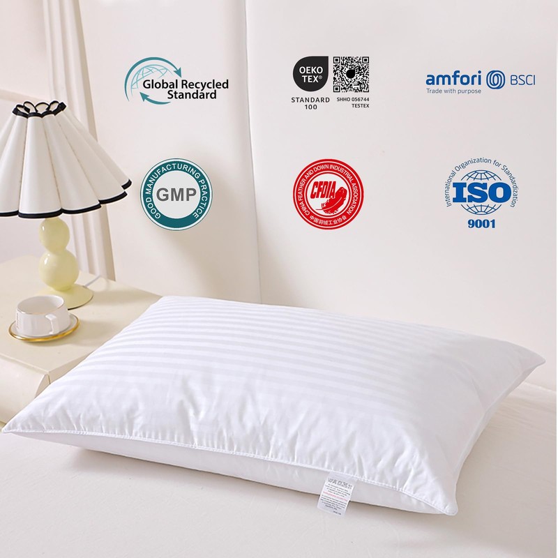 FISHDRU Goose Feathers and Down White Pillows with 100% Cotton