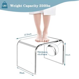 Tmoicer Kids' Step Stool 9'' Acrylic Transparent Step Stool Strong Load 250 Lbs One Step Stool for Bedroom Kitchen Bathroom (No Anti-Slip, 2pcs)