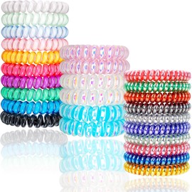 DeD 26 Pcs Spiral Hair Ties,No Crease Ponytail Holders,3 Styles Coil Hair Ties,Slim Laser Colors Spiral Bracelets,Phone Cord Fluorescent Elastic Hair Coils Hair Accessories for Women Girls