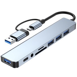shoplease 8 in 1 USB C Hub, USB C Adapter with 4 USB Ports, SD/TF Card Reader, 3.5mm Headphone Jack, USB C Data Port, Compatible with MacBook Pro/Macbook Air/XPS/Tablet/Smartphones and More