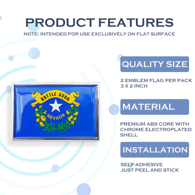 Perdecor Nevada Flag Sticker Emblem Decal Car Chrome Flags, 2