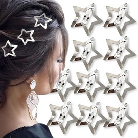 Pack of 10 Silver Star Hair Clips Women's Hair Clips Small Star Hair Clips Hair Accessories Women Silver Hair Clip Silver Stars Hair Clips Hair Clips Girls Hair Accessories Metal Hair Clips