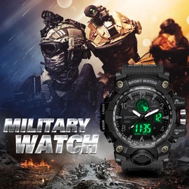 findtime Mens Military Watch Digital Analogue Watches Waterproof Sport Tactical Outdoor Wristwatch Big Face Alarm Stopwatch LED Wrist Watch for Men