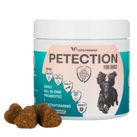 PETECTION for Dogs | Daily All-in-One Probiotic + Multivitamin Supplement | 60 Chews | Supports Digestion Gut Function Mobility Skin and Coat Immunity