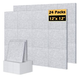 DOLLAR BOSS Acoustic Panels 24 Pack 12''x 12'' x 0.5" High Density Soundproof Panels for Walls, Noise Reducing Sound Absorbing Tiles for Studio Recording Office Home Door Ceiling, Light Grey