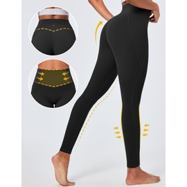 Ewedoos Compression Leggings with Pockets for Women Tummy Control Leggings No Front Seam Workout High Waisted Yoga Pants Gym Black
