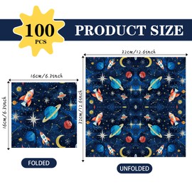 100 Pack Planet Space Party Napkins 6.5 x 6.5 Inch Blue Astronaut Birthday Dinner Disposable Napkins Cocktail Napkins for Space Travel Home Kitchen Tableware Wedding Party Supplies Decorations