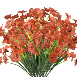 IVITA 10 Bundles Artificial Flowers Outdoor UV Resistant Original Craftsmanship Fake Beautiful Patterned Flowers No Fade Faux Plastic Hanging Plants Garden Porch Window Box Home Decorating (Orange)