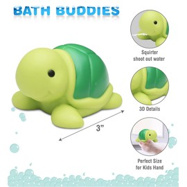 DolliBu Sea Turtle Bath Buddy Squirter – Floating Green Turtle Rubber Bath Toy, Fun Water Squirting Bathtime Play for Toddlers, Cute Sea Life Animal Toy