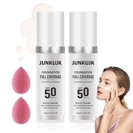 2PCS Color Changing Foundation with SPF 50 +++,Moisturizing Liquid Foundation Makeup Kit with 2 Makeup Sponges,Oil Control Long Lasting Non-greasy Concealer Full Coverage Foundation for All Skin Types