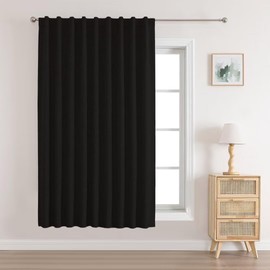 Joydeco Natural Linen Curtains 90 inch Length 1 Panel Set Burg 100% Blackout Patio Door Curtain Room Darkening Sliding Door Curtains Thermal Insulated Back tab Rod Pocket(100x90inch,Black)