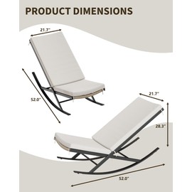 GarveeLife Outdoor Rocking Lounge Chair Set of 2, Patio Chaise Lounge with Removable Cushion for Napping Relaxing, Indoor Reclining Papasan Rocker Chair, Beige