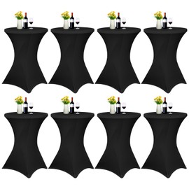 8 Pack Spandex Cocktail Table Covers 32"x43" Black Stretch Square Corners Tablecloth Fitted High Top Table Stretch Cocktail Round Table Cover for Bar Wedding Cocktail Party Banquet Table(Black)