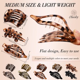 Obeoby 10 Pcs Flat Hair Clips for Women, 3 Styles French Flat Claw Clips for Thin Thick Hair, Medium Duckbill No Slip Hair Accessories Barrettes Girls（Tortoiseshell）