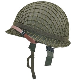 WWII US Army M1 Helmet, WW2 Gear, WW2 Helmet Metal Steel Shell Replica with Net/Canvas Chin Strap/Cat Eye Band