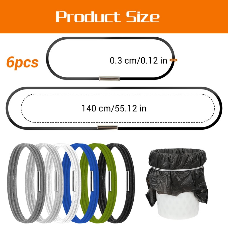 6 Pcs Trash Can Rubber Bands 32 to 55 Gallon