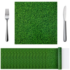 50 Pcs Disposable Grass Mat Square Fake Grass Placemats Green Grass Print Paper Placemats for Table Farmhouse Garden Celebration Indoor Outdoor Decoration, 11.8 x 11.8 Inch