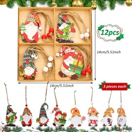 Pack of 24 Wooden Christmas Decorations for Trees with Rope, Santa Claus Decorations, Christmas Tree Decorations, Christmas Tree Decorations, Wooden Christmas Pendants Decorations