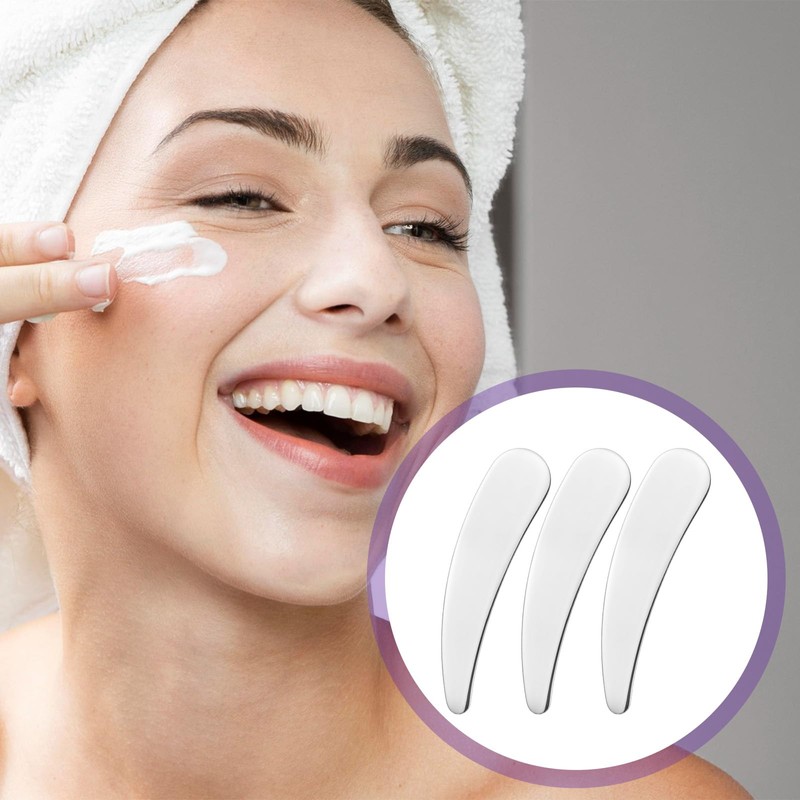 LLOUSSAK 3 spatole cosmetiche, in acciaio inox, curvo per make-up,