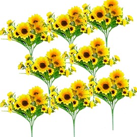 ZEYGLXC - Paquete de 8 ramos de girasoles artificiales con tallos para boda, mesa de despedida de soltera, cumpleaños, interiores y exteriores, girasoles falsos a granel con 4 cabezas de girasoles