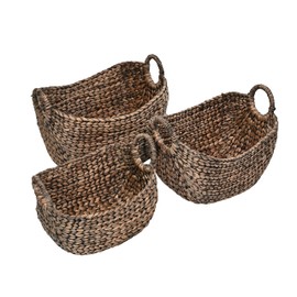 happimess BSK2002B-3SET Nellie Farmhouse Classic Handwoven Hyacinth Storage Boat Baskets with Handles, Brown (Set of 3) for Storage and Decoration in Bathroom, Bedroom, Living Room
