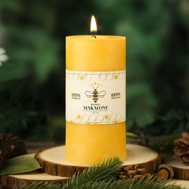 Natural Beeswax Pillar Candles,100% Pure Beeswax Candles-95 Hours Long Burning,Unscented Bees Wax Candles for Home,Prayer,Emergency,Dripless Smokeless Organic Beeswax Candles Bluk-2.8x6in-1pack