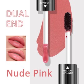 Vevivia Lip Stain - 2-In-1 Lip Liner Stain & Lip Gloss, Long Lasting Dual-Ended Peel Off Lip Stain and Lip Gloss, Waterproof, Smudge Proof, Easy To Use, Natural & Shine Finish, Nude Pink