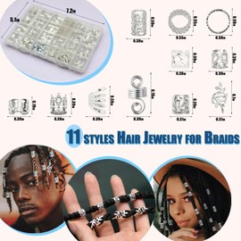 SVNMU 280 Pcs Silver Hair Jewelry for Braids Dreadlock Locs Metal Hair Clips Accessories for Women,Adjustable Hair Cuff Coils Rings Charms Braiding Decoration
