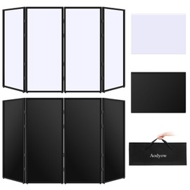 Aodyow DJ Stand,DJ Facade Booth Portable Event Cover Screen with Foldable 4 Detachable Metal Frame Light Projector Display Scrim Panel Stand with Carry Bag for Show,Party,Gathering(White and Black)