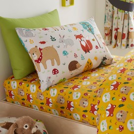 Happy Linen Company Girls Boys Kids Woodland Friends Animals Taupe Standard Reversible Extra Pair Of Standard Pillow Cases