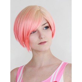 Prettyland Tie-dye Straight Bob-cut Short-hair Wig Color Gradient Ombre Pink Blonde C694