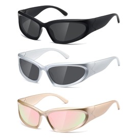 kimorn Wrap Around Polarized Sunglasses Womens men Swift Oval Fashion Sport Shades Sun Glasses (Matte black/Silver Grey/Champagne Gold)