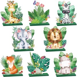 Wesiti 8 Pcs Jungle Animals Table Centerpieces Decorations Jungle Safari Wooden Table Centerpiece Sign Safari Animal Baby Shower Centerpieces for Kids Jungle Birthday Party Baby Shower Wild Supplies