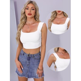 Allegra K Square Neck Tank Top for Women Summer Sleeveless Fitted Going Out Crop Top Medium Cream White