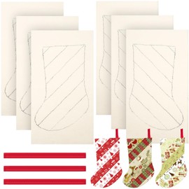 Fullhawl 3 Pairs Christmas Striped Stocking Sewing Template Christmas Stocking Patterns for Sewing Stocking Printed Batting Quilting Set with 3 Pcs Red Ropes for Christmas DIY Family Sewing Home Gift