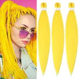 YDDM Pre Stretched Braiding Hair Braiding Hair Extensions Yellow Braids Extensions Hair 20 Inch 3packs Box Braid Hair Extensions Hair For Braiding Crochet Hair Braiding（20 Inch, Yellow#)