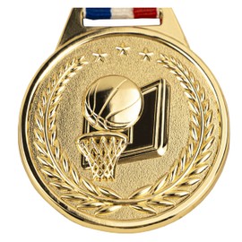 1 Piece Adult Medal - Basketball Medal Zinc Alloy Medal with Red, White and Blue Striped Ribbon Winner's Plaque, Sports Themed Party Favors, Basketball Tournament Winner's Keepsake (2 Inch, Gold)