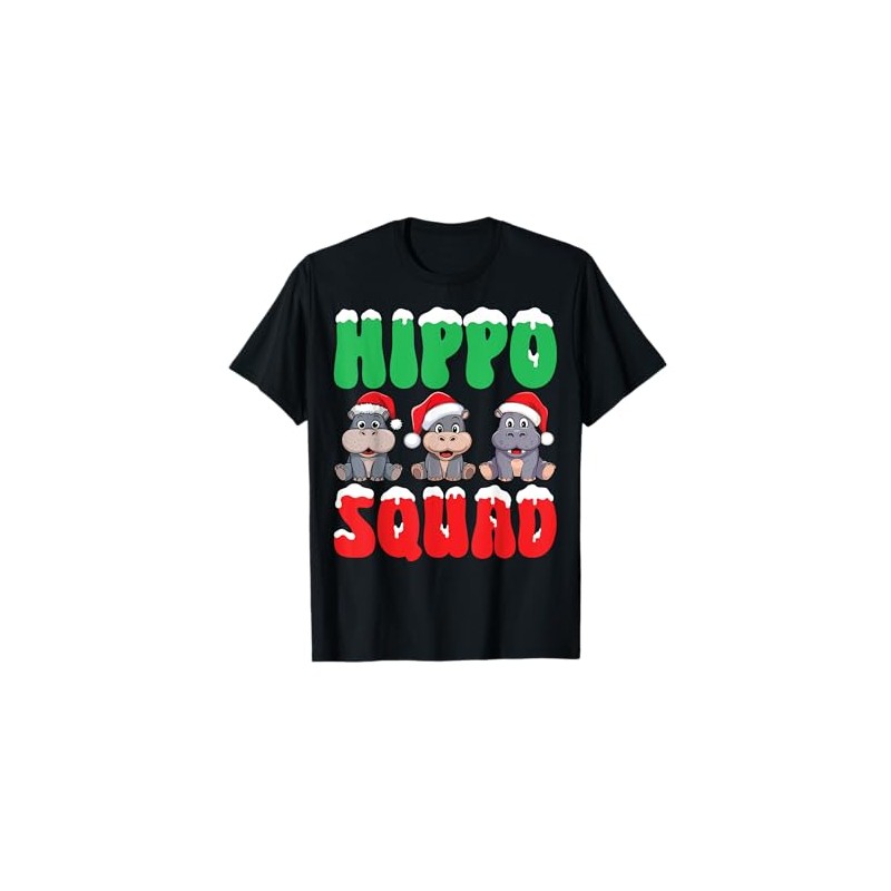 Hippo Squad - Cute Hippo Hippopotamus Santa Hat Christmas T-Shirt