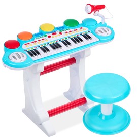 Best Choice Products 37-Key Kids Electronic Musical Instrument Piano Learning Toy Keyboard w/ Multiple Sounds, Lights, Microphone, Stool - Multicolor