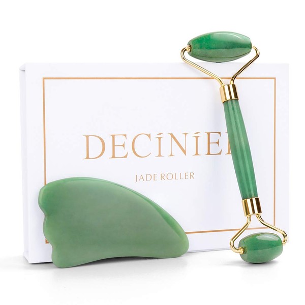 Deciniee Jade Roller for Face - 100% Real Natural Jade Face Roller and Gua Sha Massage Skin Care Tool - Anti Aging Jade Face Massager Facial Roller for Eye, Neck and Body