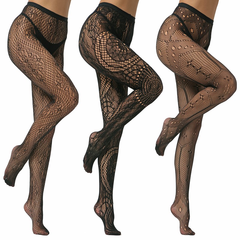 EVERSWE High Waist Fishnet Tights, Thigh High Suspender Stockings (AST3P-A,