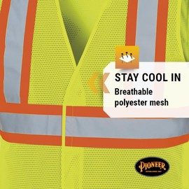 Pioneer Hi Vis 5 Point Tear Away Safety Vest - Adjustable - Poly Mesh Breathable - Hi Vis Yellow/Green