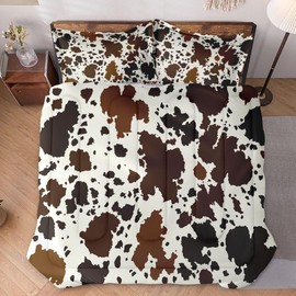 WeCozy Full Size Comforter Set with 2 Pillowcases, Vintage Cow Brown Cowhide Animal Soft 3 Pcs Bedding for Kids and Adults Bedroom Bed Decor