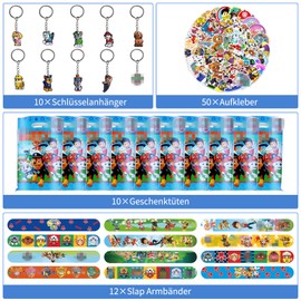 Gsnoniwi Children's Birthday Party Bag Set, 85 Pieces Party Bags with Key Ring, Gift Bags, Stickers, Slap Bracelets, Party Favours for Boys and Girls