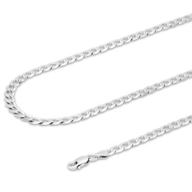 AKA Gioielli® - Flat Curb Chain 5 mm 925 Sterling Silver Rhodium-Plated - Silver Chain Necklace Men Women Length: 45 50 55 60 65 75 cm, Sterling Silver, No Gemstone