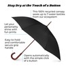 totes Auto Open Wooden Handle J Stick Umbrella, Black