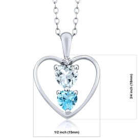 925 Sterling Silver Sky Blue Aquamarine Swiss Blue Topaz and White Created Sapphire Pendant Necklace For Women (0.75 Cttw, Gemstone March Birthstone, Heart 5MM and 4MM, with 18 Inch Silver Chain)